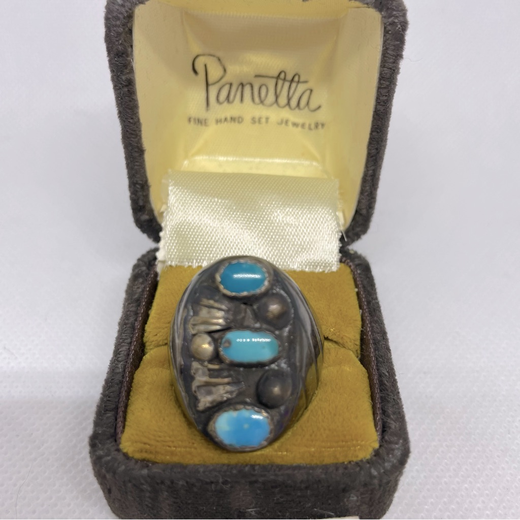Panetta Vintage Navajo Turquoise Mixed Metal Ring, Sz 11 Native American Silver